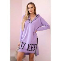 Moteriška medvilninė suknelė su gobtuvu, violetinė