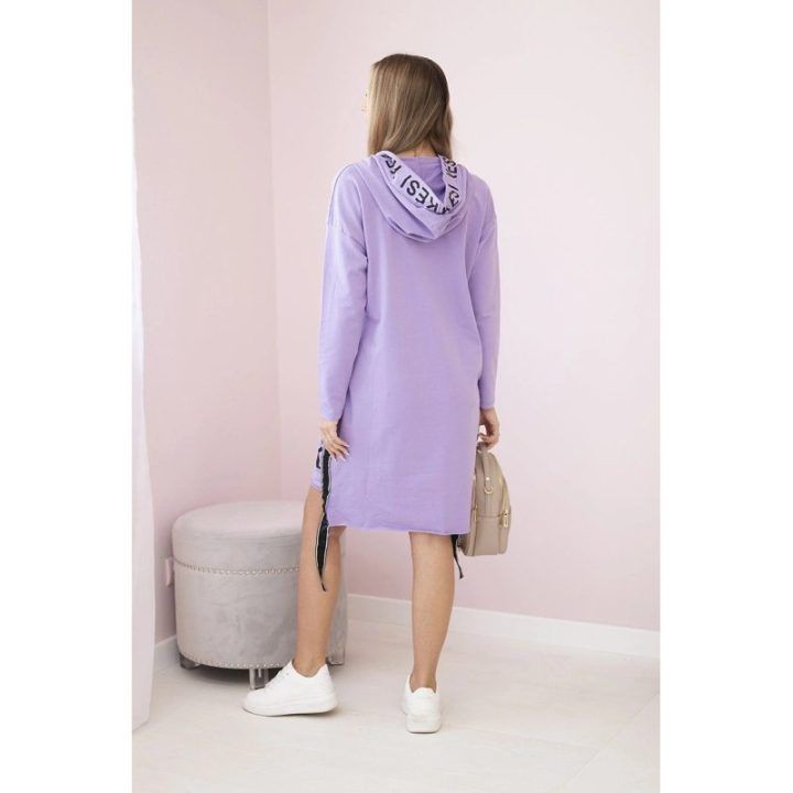 Moteriška medvilninė suknelė su gobtuvu, violetinė