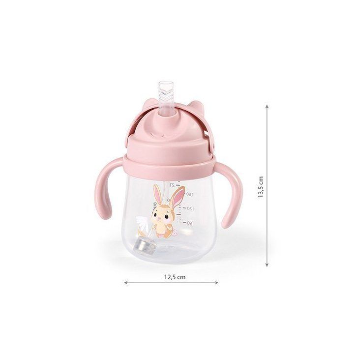 Puodelis su pasunkintu šiaudeliu BabyOno, 240 ml, rožinis