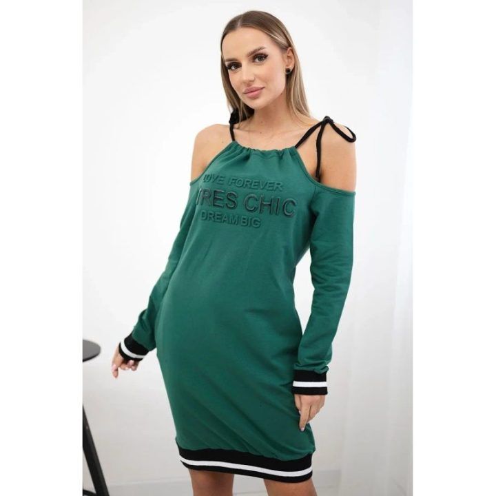 Medvilninė suknelė su užrašu „Tres Chic“, žalia