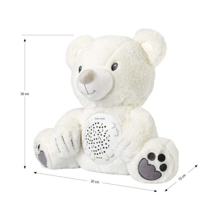 Pliušinis žaislas su projektoriumi Milly Mally Milly Bear, baltas