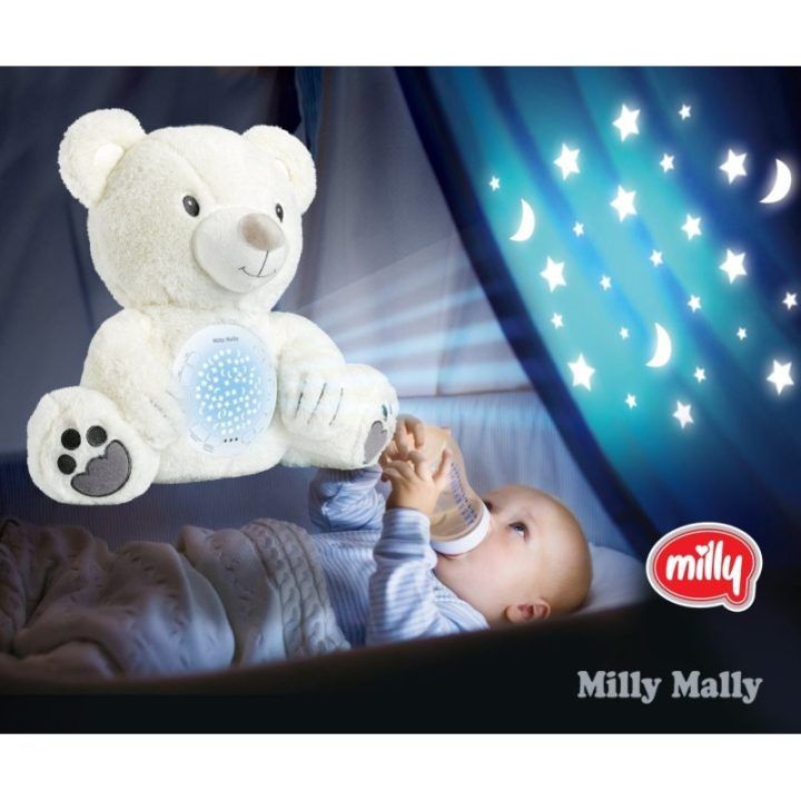 Pliušinis žaislas su projektoriumi Milly Mally Milly Bear, baltas