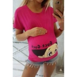 Moteriška medvilninė palaidinė nėščiosioms su raštu, ryškiai rožinė
