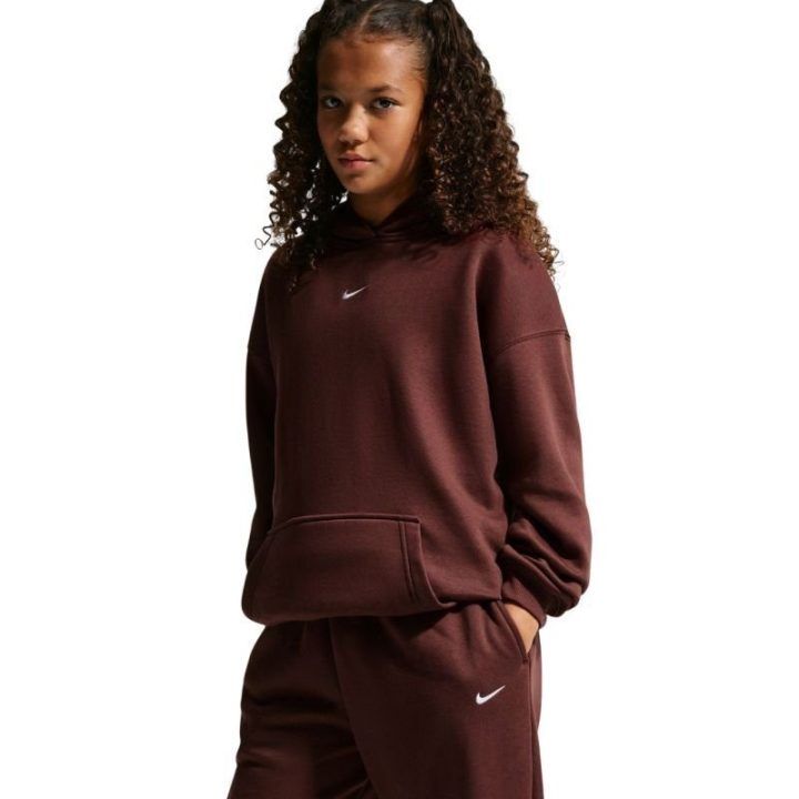 Vaikiškos medvilninės sportinės kelnės Nike Sportswear Studio Fleece, rudos