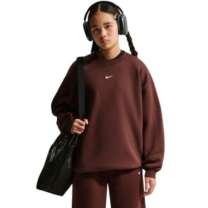 Vaikiškas oversize medvilninis džemperis Nike Sportswear Studio, rudas
