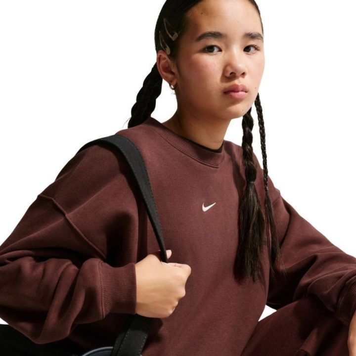 Vaikiškas oversize medvilninis džemperis Nike Sportswear Studio, rudas