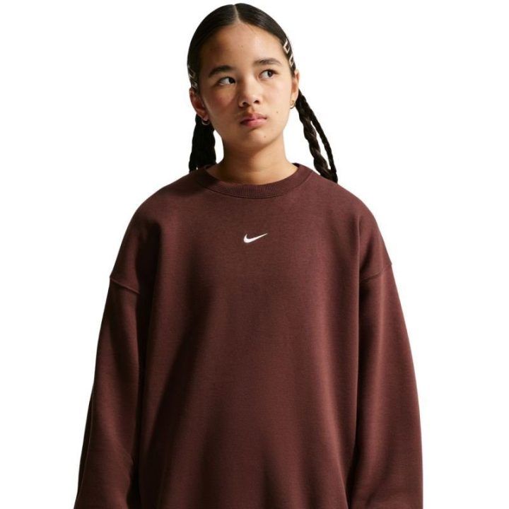 Vaikiškas oversize medvilninis džemperis Nike Sportswear Studio, rudas