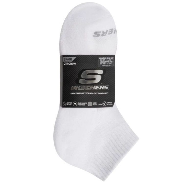 Unisex ketvirčio ilgio kojinės su kilpiniu mezginiu Skechers, 5 poros, baltos