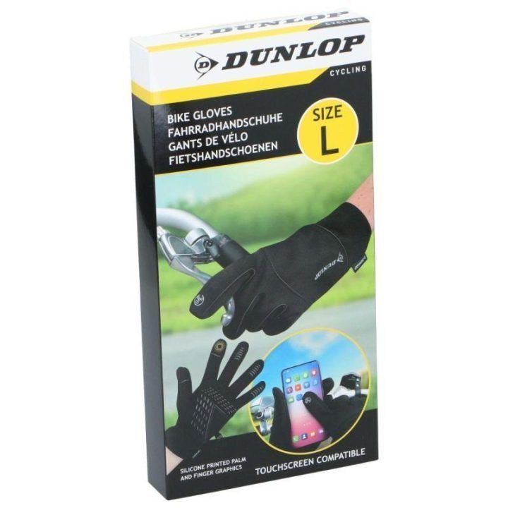 Pašiltintos dviračių pirštinės Dunlop, L dydis, juodos