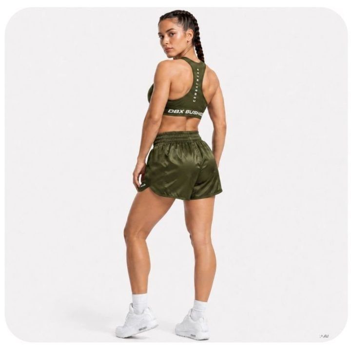 Moteriški Muay Thai šortai DBX Bushido Combatwear, kariškai žali