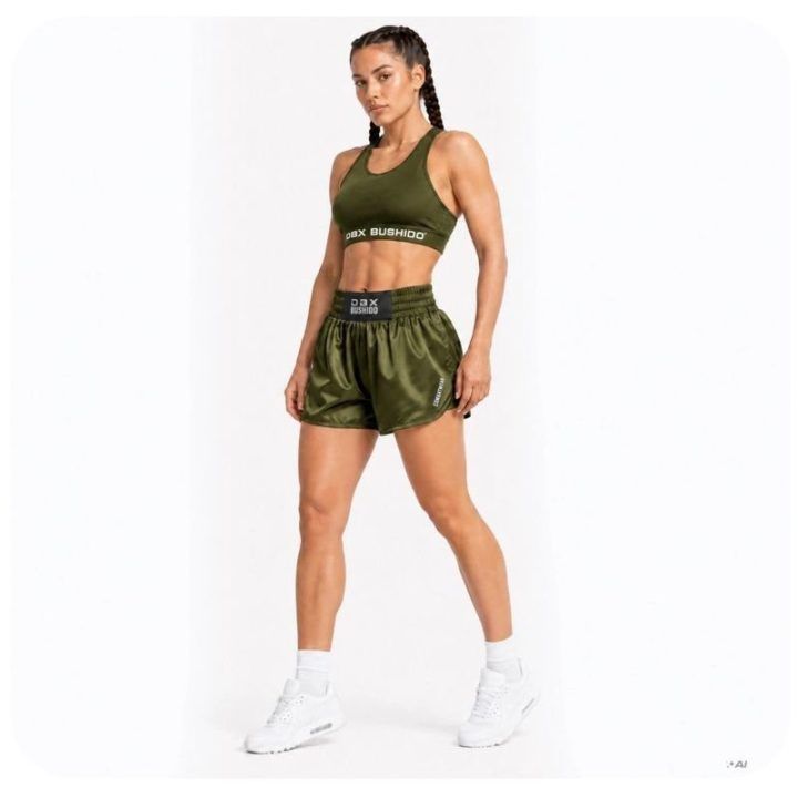 Moteriški Muay Thai šortai DBX Bushido Combatwear, kariškai žali