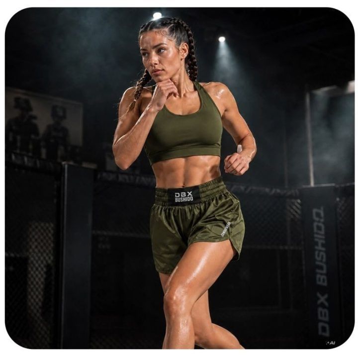 Moteriški Muay Thai šortai DBX Bushido Combatwear, kariškai žali