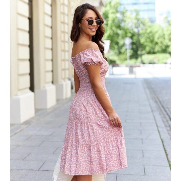 Suknelė su smulkių gėlių raštu, oranžinė
