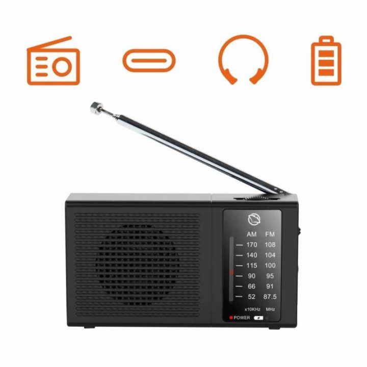 Nešiojamasis FM/AM radijas su akumuliatoriumi Manta Costa, juodas