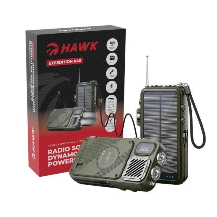 Radijas su saulės baterija Hawk HWRDI440GN, 16 000 mAh, juodas