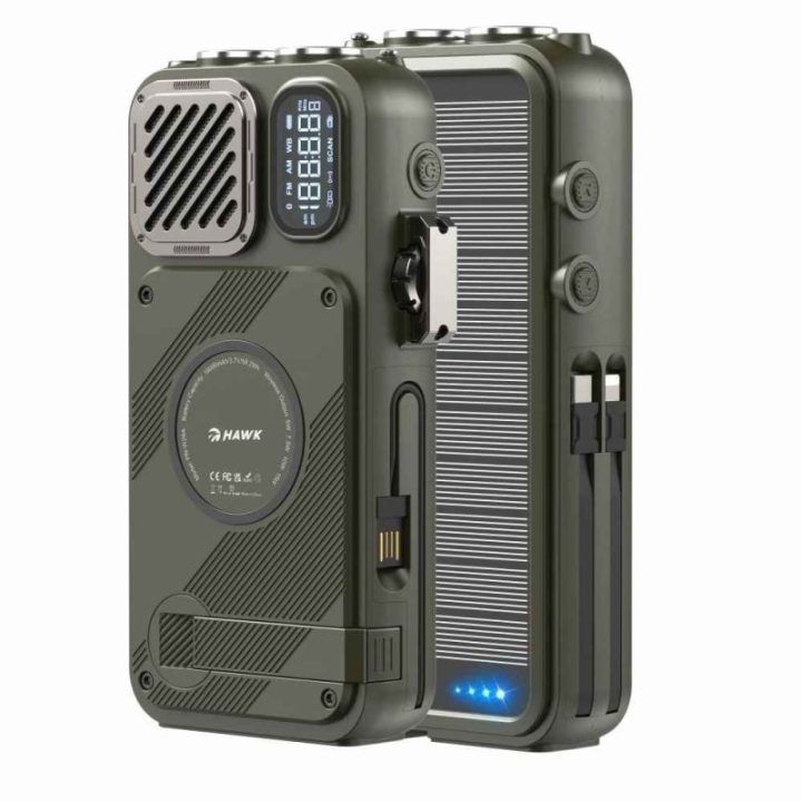 Radijas su saulės baterija Hawk HWRDI440GN, 16 000 mAh, juodas