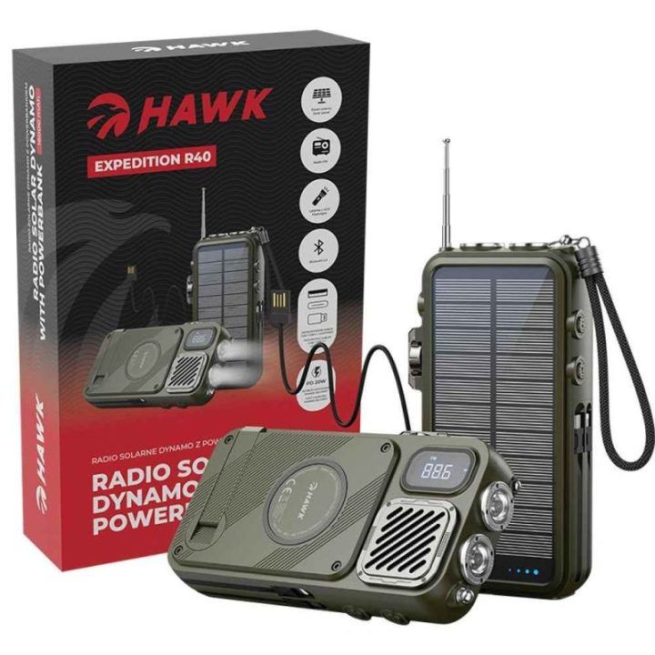 Radijas su saulės baterija Hawk HWRDI440GN, 16 000 mAh, juodas