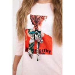 Medvilninė suknelė su 3D grafika „Noteworthy“, pudros rožinė