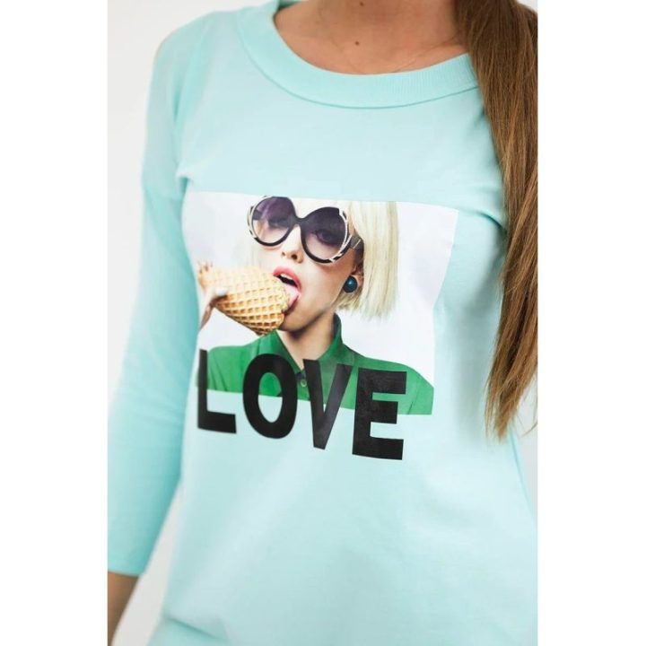 Medvilninė suknelė su užrašu „Love“, mėtinė
