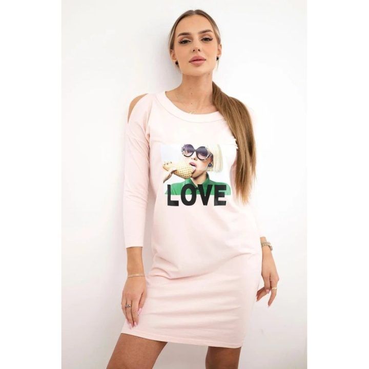 Suknelė su „Love“ užrašu, pudros rožinė