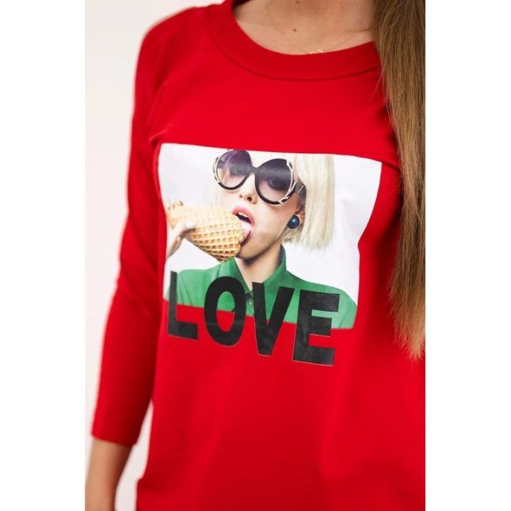 Medvilninė suknelė su „Love“ užrašu, raudona