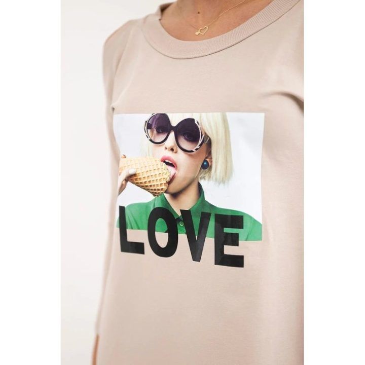 Medvilninė suknelė su užrašu „Love“, smėlio