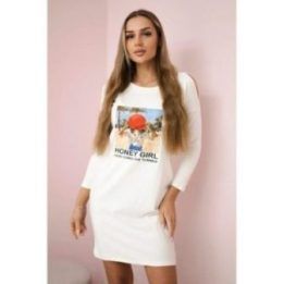 Medvilninė suknelė su „Honey girl“ užrašu, kreminė