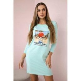 Medvilninė suknelė su „Honey girl“ spaudu, mėtinė