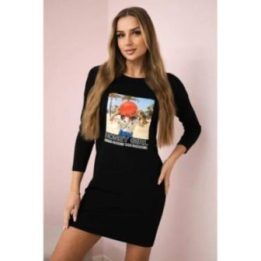 Medvilninė suknelė su „Honey girl“ spaudu, juoda