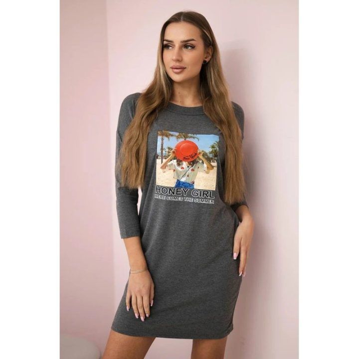 Medvilninė suknelė su „Honey girl“ užrašu, grafito