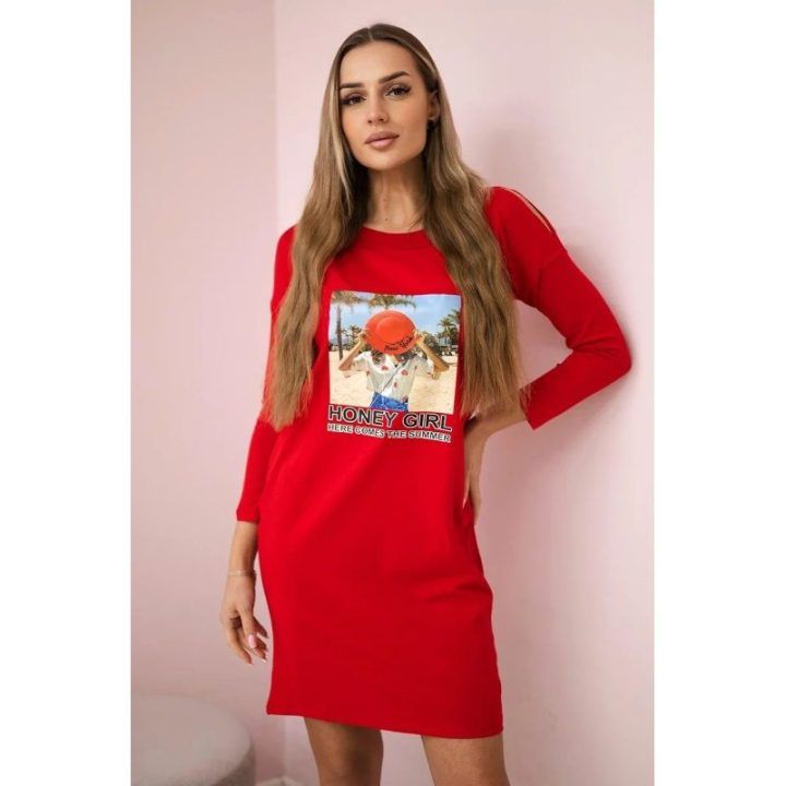 Suknelė su užrašu „Honey girl“, raudona