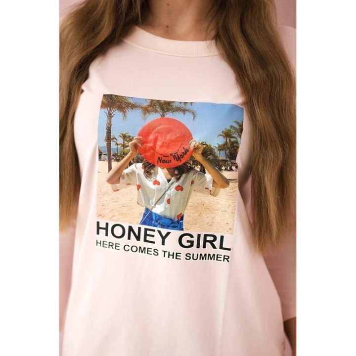 Suknelė su „Honey girl“ raštu, pudros rožinė
