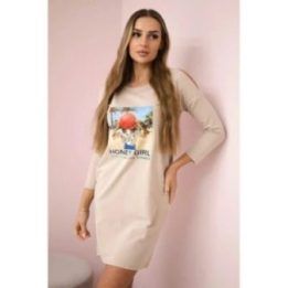 Medvilninė suknelė su „Honey girl“ raštu, smėlio
