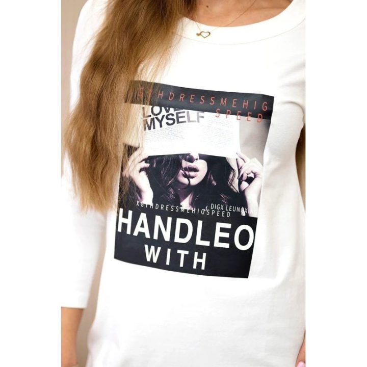 Medvilninė suknelė su „Handle“ užrašu, kreminė
