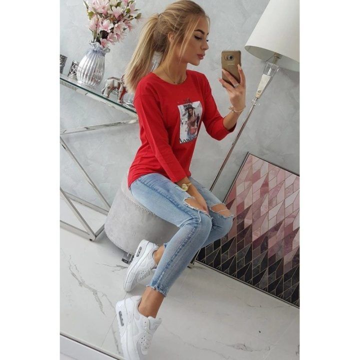 Moteriška medvilninė palaidinė su užrašu „Original“, raudona