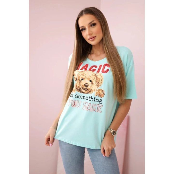 Moteriška medvilninė palaidinė su raštu Magic, mėtinė