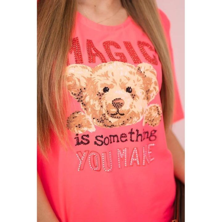 Moteriška medvilninė palaidinė su raštu Magic, rožinė