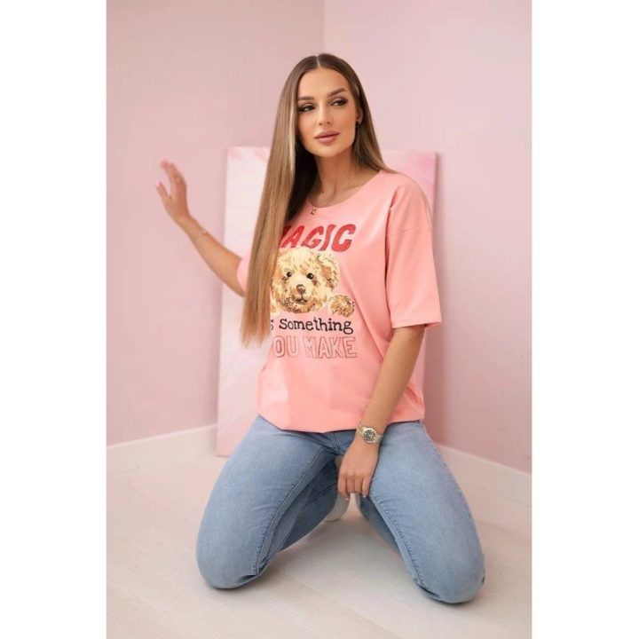 Moteriška medvilninė palaidinė su raštu Magic, persikinė