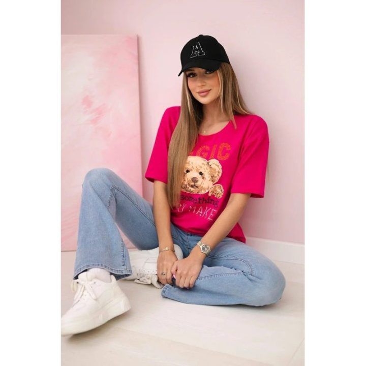 Moteriška medvilninė palaidinė su raštu Magic, ryškiai rožinė