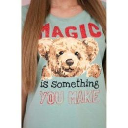 Moteriška medvilninė palaidinė su „Magic“ užrašu, tamsiai mėtinė