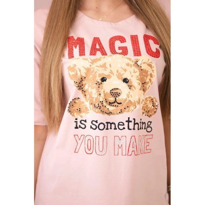 Moteriška medvilninė palaidinė su „Magic“ raštu, blyškiai rožinė