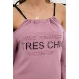 Medvilninė suknelė su užrašu „Tres Chic“, tamsiai rožinė