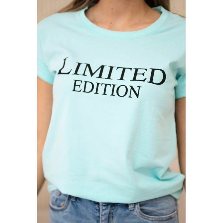 Moteriška medvilninė palaidinė su užrašu „Limited edition“, mėtinė