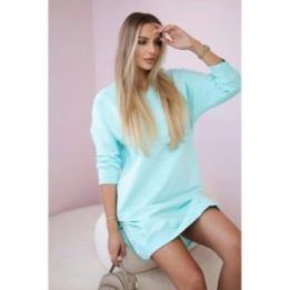 Medvilninė suknelė su gobtuvu ir ilgesne nugara, mėtinė