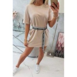 Medvilninė suknelė su dekoratyviniu juosmens diržu, smėlio