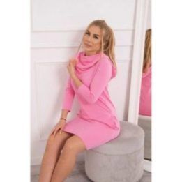 Medvilninė suknelė su gobtuvu ir kišenėmis, šviesiai rožinė