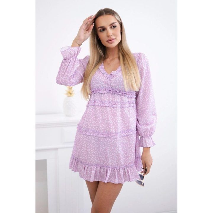 Suknelė su V formos iškirpte ir raukiniais, violetinė