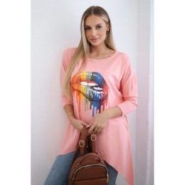 Moteriška palaidinė su vaivorykštės lūpų raštu, persikinė