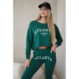 Moteriškas palaidinės ir kelnių komplektas su „Atlanta“ užrašu, žalias