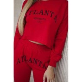 Moteriškas medvilninis komplektas su „Atlanta“ užrašu, raudonas